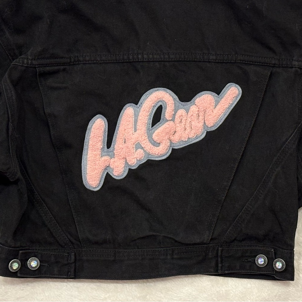 Vintage 80s/90s LA Gear Black Cropped Denim Jacket - Varsity Style - Size Small - Picture 5 of 10